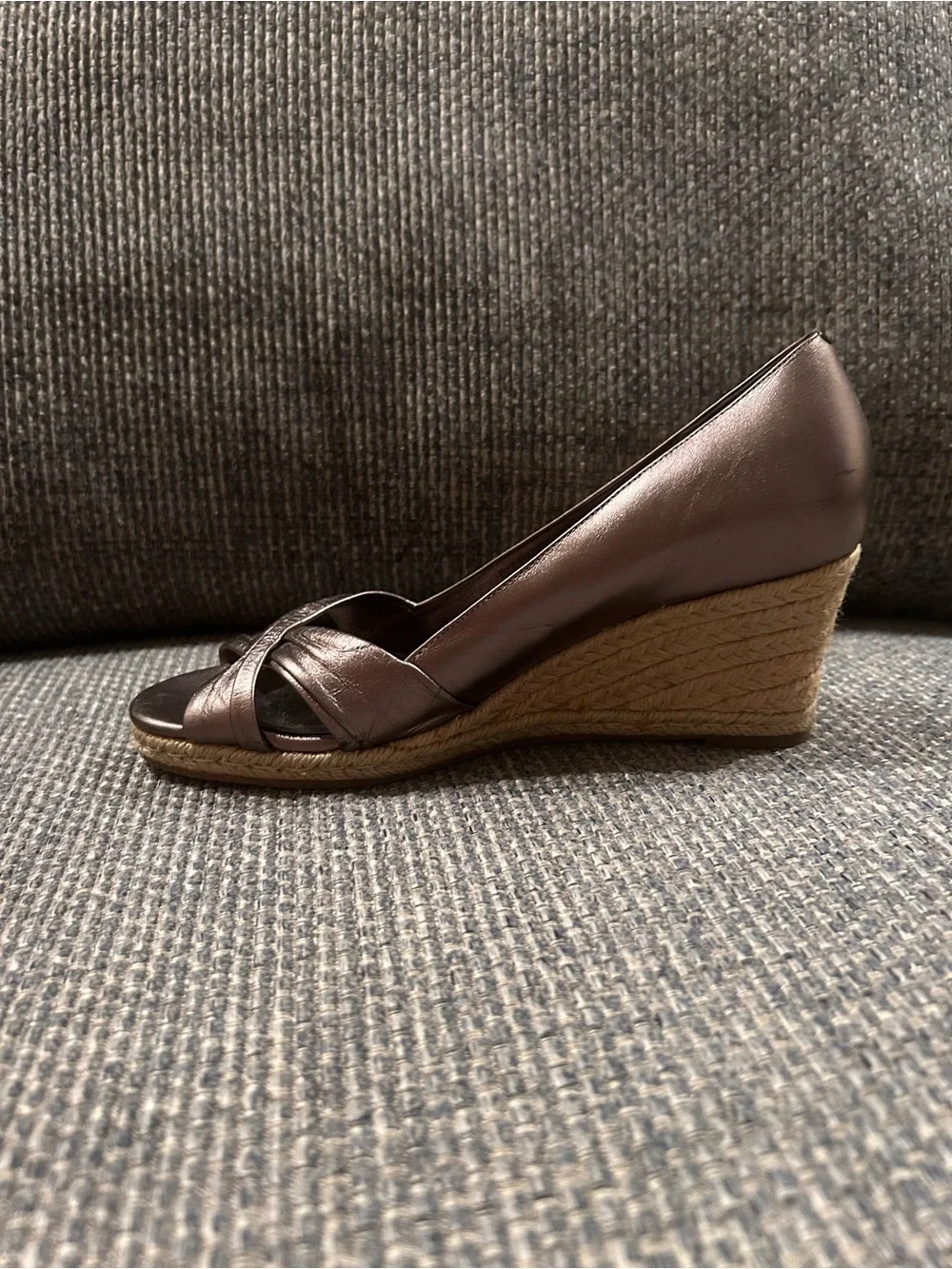 Cole Haan Metallic Brown Peep-Toe Espadrille Wedges size 7.5 Great Condition